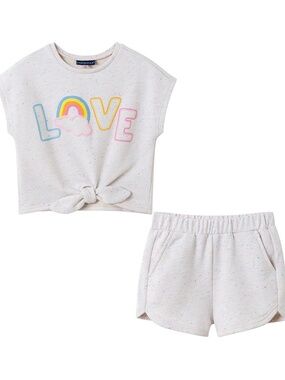 Andy & Evan Girls 2 Piece James French Terry Tie Front Top & Short Set, Love 6